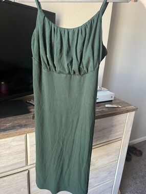 Kendall and Kylie Dark Green Ribbed Spaghetti-Strap Mini Dress